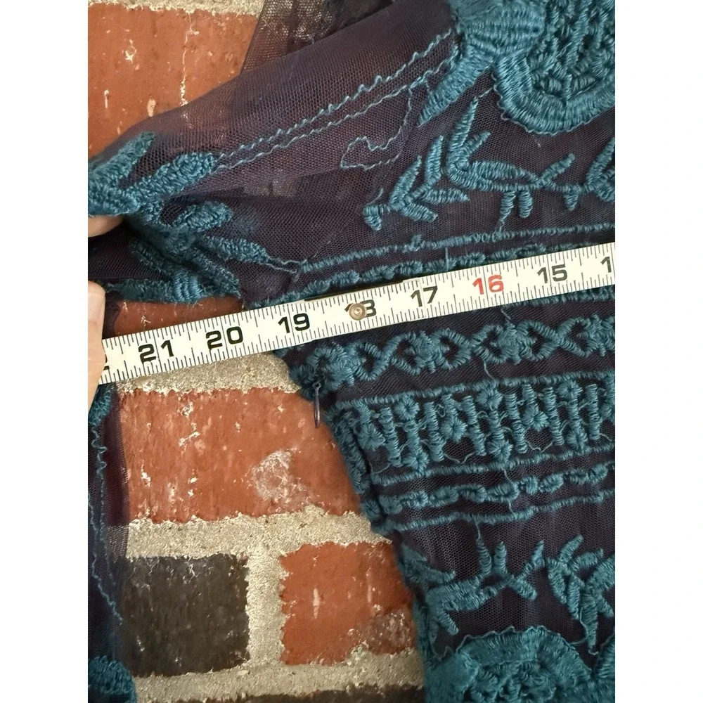 Sundance Midi Dress Small Rhapsody Embroidered Lace Overlay Teal Blue No Liner‎